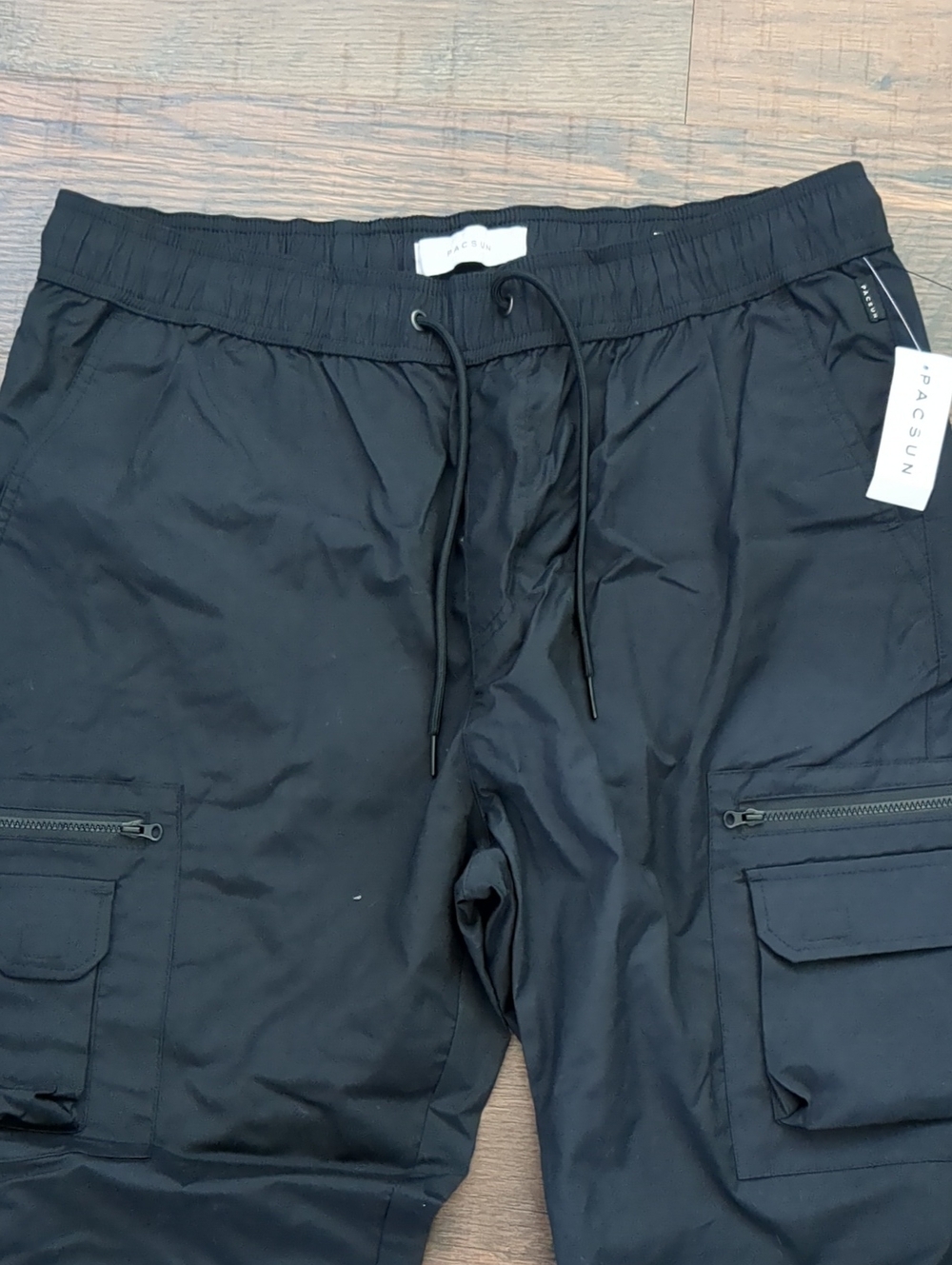 PacSun Black Men's Cargo Pants Joggers with Zip & Flap Pockets, Size Large, NEW - Picture 2 of 10
